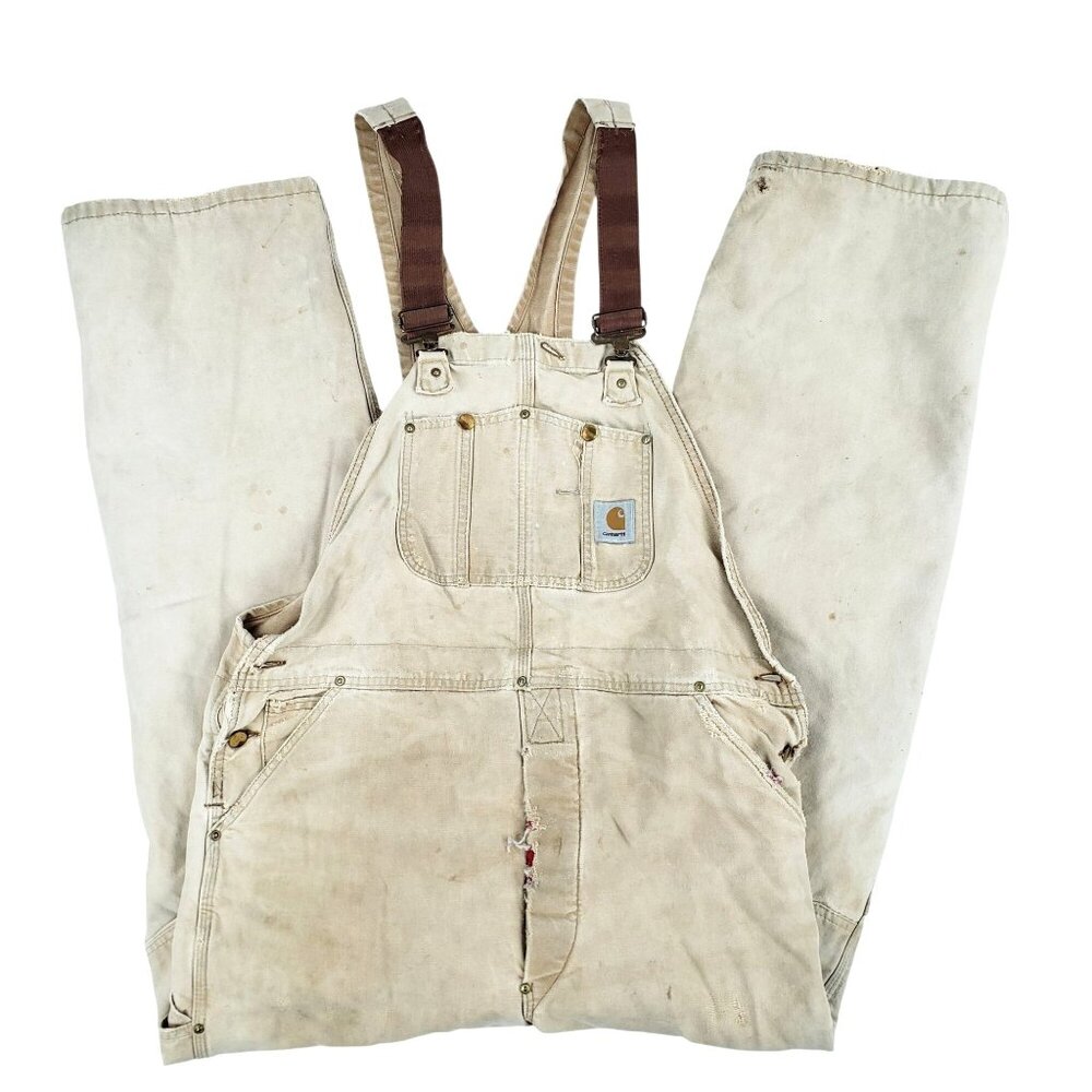 Vtg Carhartt Bib Overalls Men’s 40x34 Double Knee Quilt Lined Duck R02 BRN Work